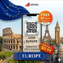 eSIM Европа – Франция/Италия/Испания +39 AIRALO/SAILY 1 ГБ–безлимит