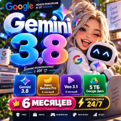 АВТО 24/7 | GOOGLE AI PRO | ССЫЛКОЙ | Gemini 3.8 + 5ТБ + Veo + Nana Banana |6 Месяцев - irongamers.ru