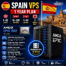 Испания VPS - 1 Год | AMD EPYC 7662 | Быстрый NVMe | Порт 2 Гбит/с