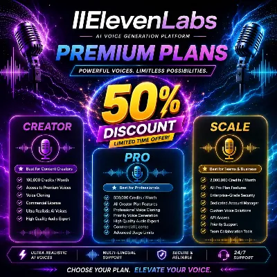 Официальные премиум-планы ElevenLabs | Creator • Pro • Scale | Скидка до 50%