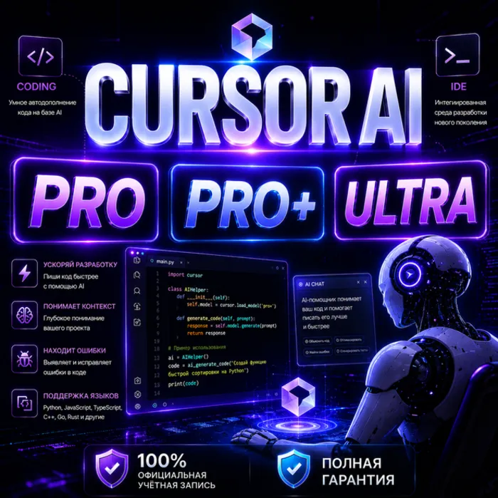 Обновление Cursor Pro · Pro+ · Ultra · Официальная подписка · Полная гарантия