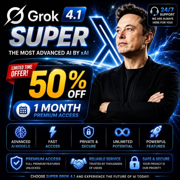 Super Grok 4.1 SUPER — 1 месяц · Премиум-доступ к ИИ · Конфиденциально и безопасно
