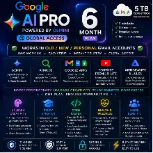 Google AI Pro (Gemini) — 6 месяцев (глобальная версия) | Облачное хранилище 5 ТБ | Д