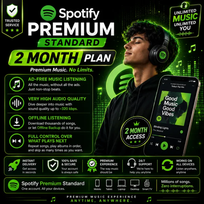 Подписка Spotify Premium Standard на 2 месяца · Глобальная · Для старых, новых и личн