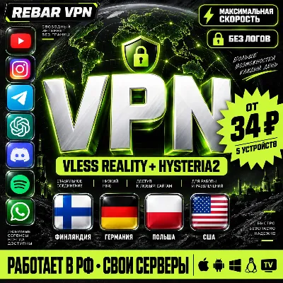 Rebar VPN VLESS Hysteria2 | Финляндия Германия Польша США | Работает в РФ | Свои серв - irongamers.ru