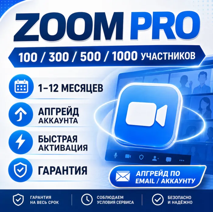 Zoom Pro · 100 · 300 · 500 · 1000 Участников · 1-12 Месяцев · Апгрейд Аккаунта
