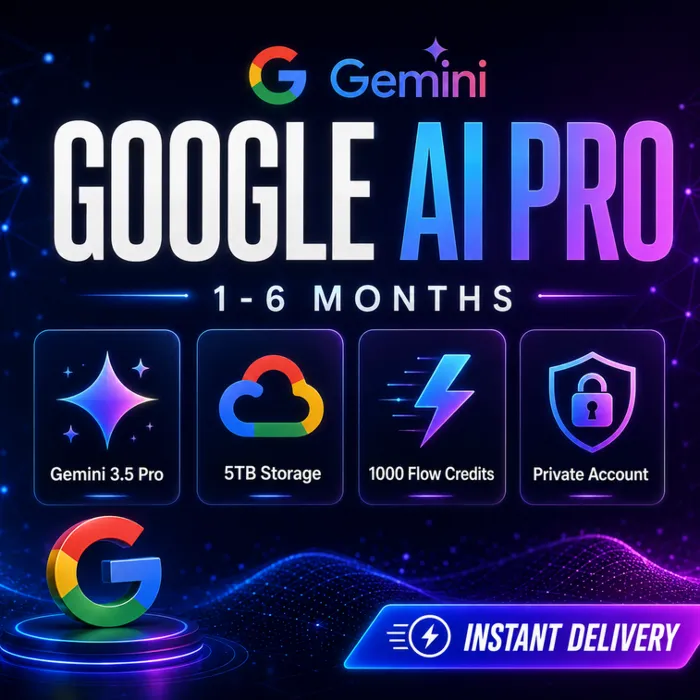 Google AI Pro 1-6 месяцев · Gemini 3.5, 5 ТБ, 1000 кредитов Flow · Приватный аккаунт