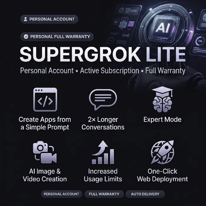 SuperGrok Lite · Личный аккаунт · Активная подписка · 1 месяц