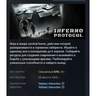 Inferno Protocol АВТОДОСТАВКА STEAM GLOBAL МГНОВЕННО ЛИЦЕНЗИЯ - irongamers.ru