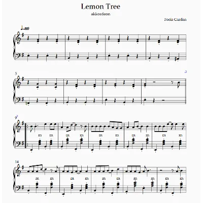 "Lemon Tree"  Fools Garden (ноты для аккордеона Баяна ) - irongamers.ru