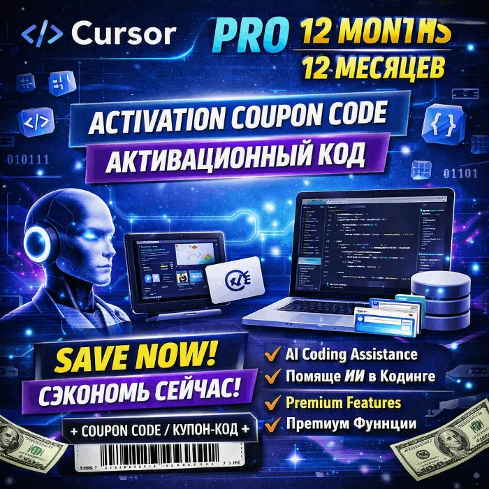 Cursor Pro 12 Месяцев Код Активации · AI Программирование · Premium
