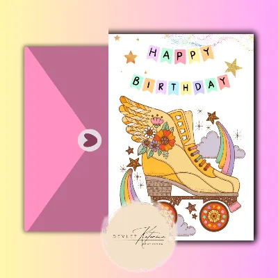 Открытка Happy birthday Ролики А5 Складываемая двухсторонняя - irongamers.ru