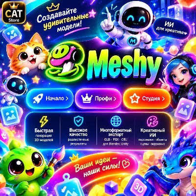 Meshy AI 3D | Pro / Premium | 1 месяц | AI генерация 3D из текста и изображений | Быс - irongamers.ru