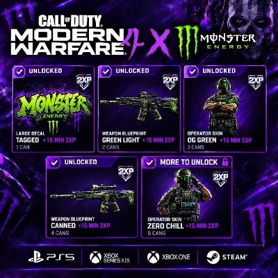 MONSTER ENERGY CALL OF DUTY: MODERN WARFARE 4 SET | CoD MW4 BUNDLE | 5 SKINS | SET - irongamers.ru