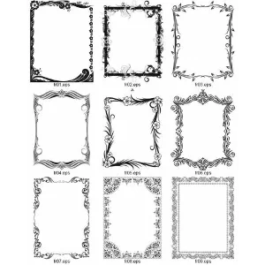 9 черно-белых векторных рамок для оформления