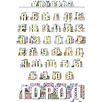 Русский алфавит, декорированный рисунками домов