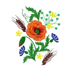 Дизайн машинной вышивки цветы маки васильки 140х170 мм.