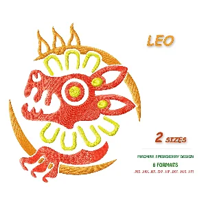 Знак зодиака Лев. Дизайн машинной вышивки 2 размера