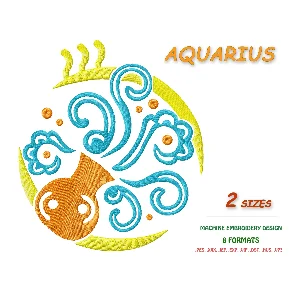 Знак зодиака Водолей. Дизайн машинной вышивки 2 размера