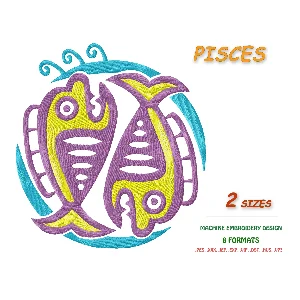 Знак зодиака Рыбы. Дизайн машинной вышивки 2 размера