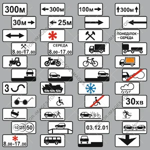 Дорожные знаки Украины – Таблички, вектор