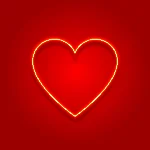 Неоновое сердце на красном градиентном размытом фоне