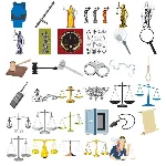 Набор векторных картинок, символов правосудия и юстиции