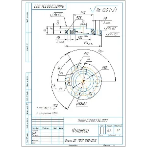 Чертеж детали фланец ПИИРС.200734.007 в компасе