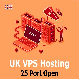 VPS-хостинг в Великобритании. открыто 25 портов. Ежемес