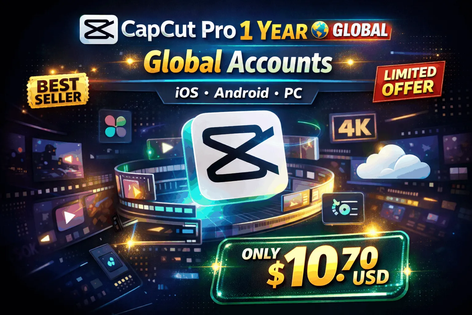 🎬 Аккаунт CapCut Pro на 1 год (глобальный) готов к использованию.