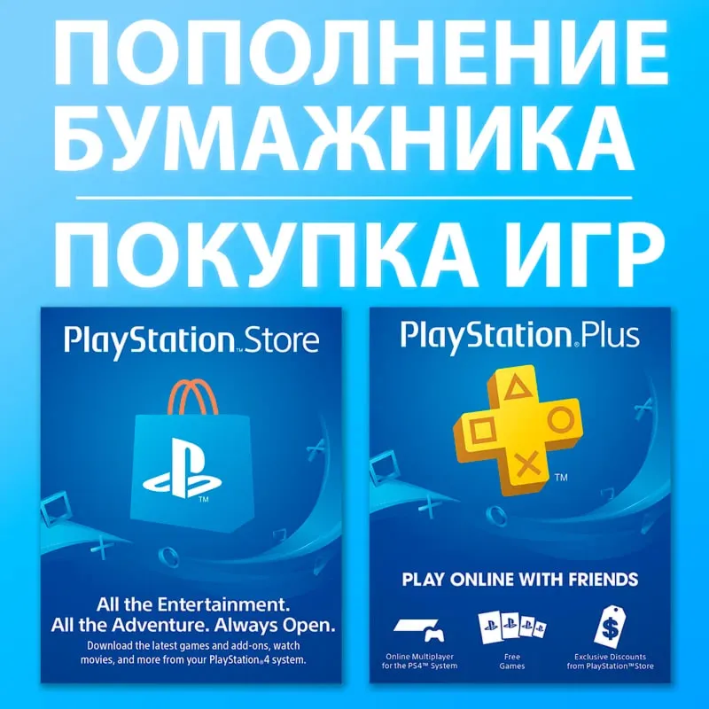 Пополнение кошелька PSN PS Plus ИГРЫ PS4/PS5/ИНДИЯ