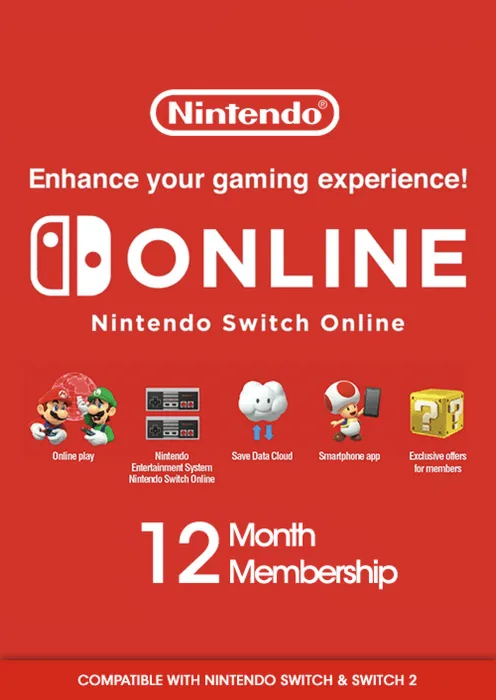 Подарочная карта Nintendo Switch Online на 12 месяцев (США)