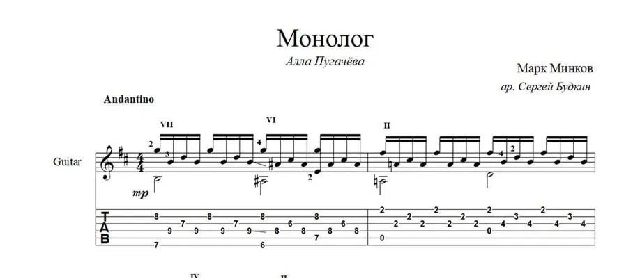 Монолог (Марк Минков - Алла Пугачева) ноты для гитары