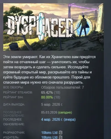 DYSPLACED АВТОДОСТАВКА STEAM РОССИЯ
