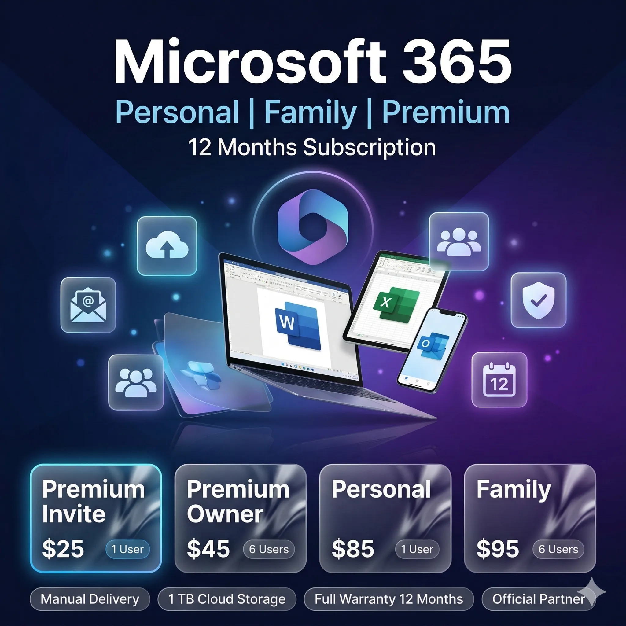 Microsoft 365 Personal Family Premium 12 Months Subscription Manual Delivery