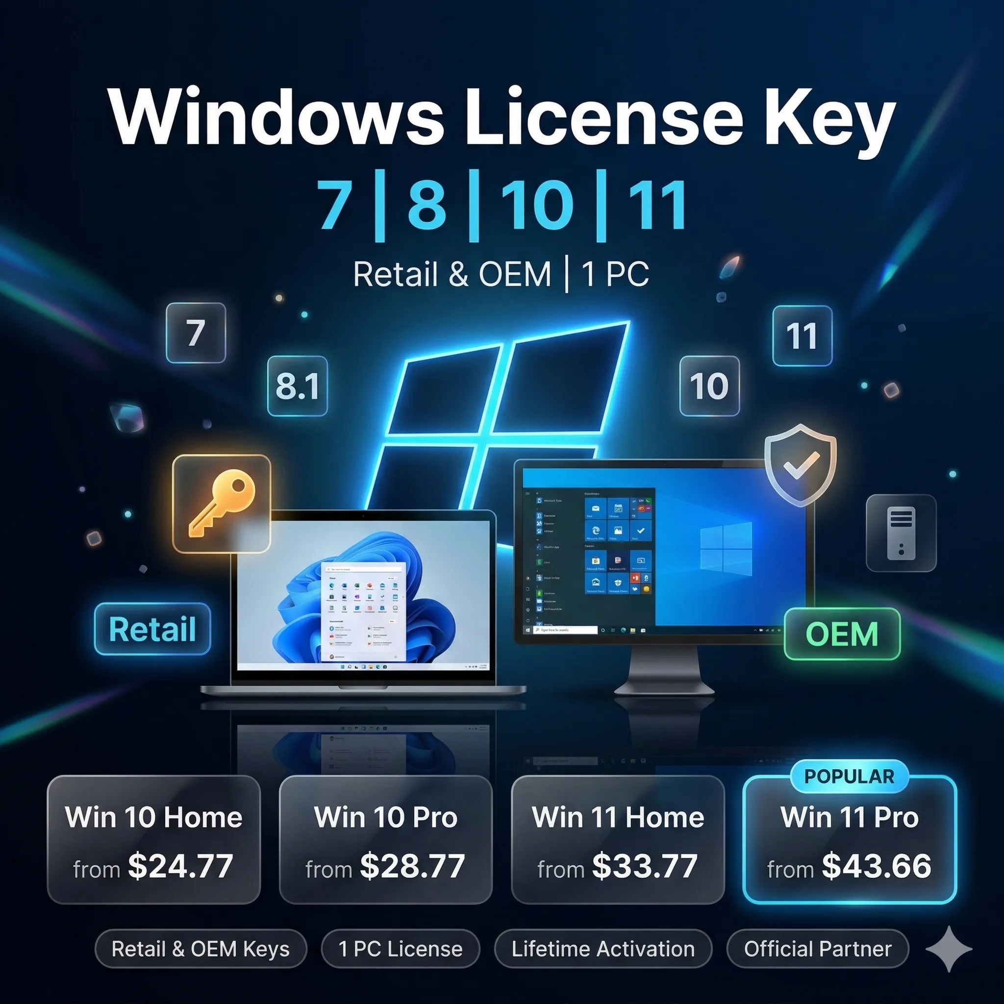 Ключ Windows XP 7 8 10 11 Retail OEM на 1 ПК