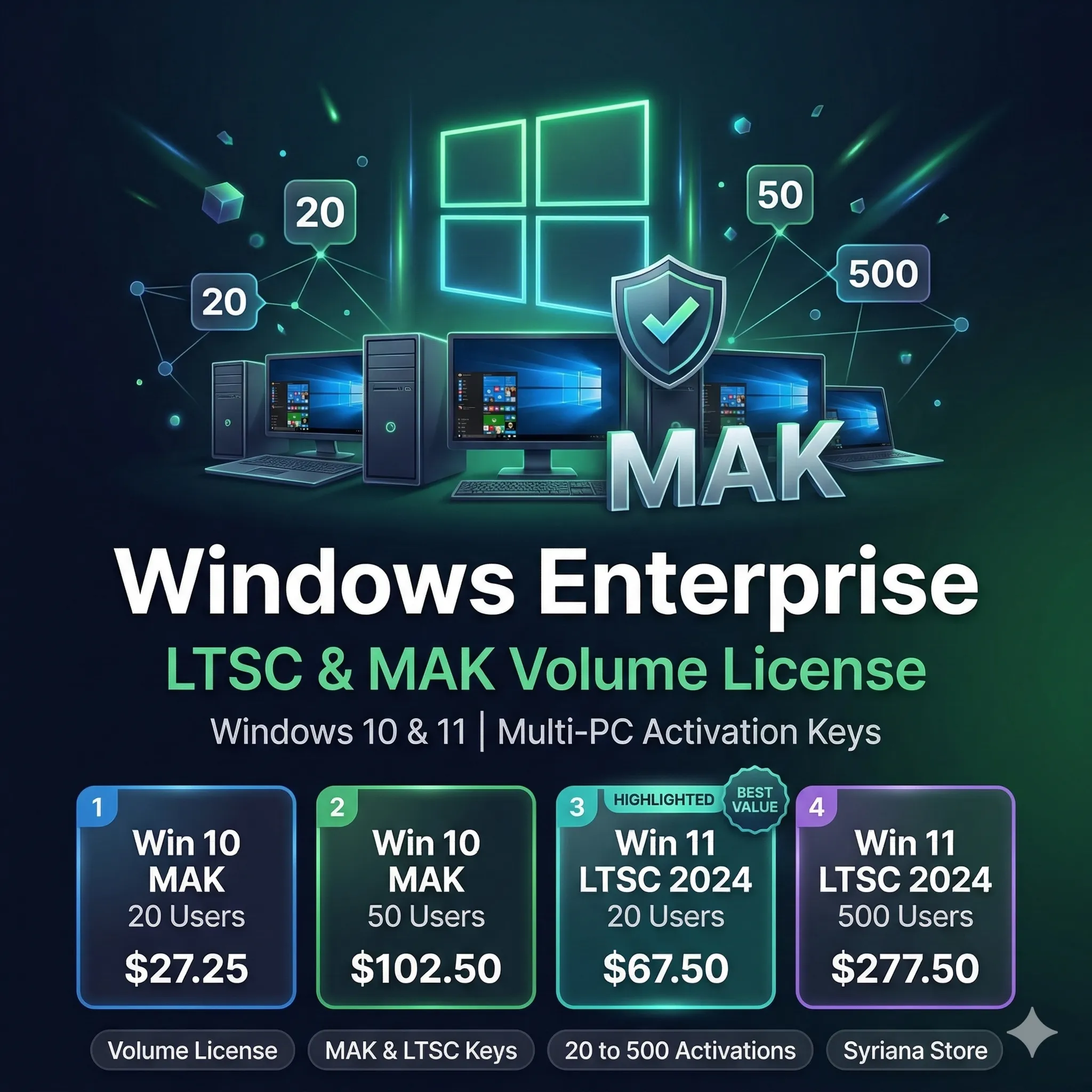 Ключ Windows 10 11 Enterprise LTSC MAK корпоративная лицензия
