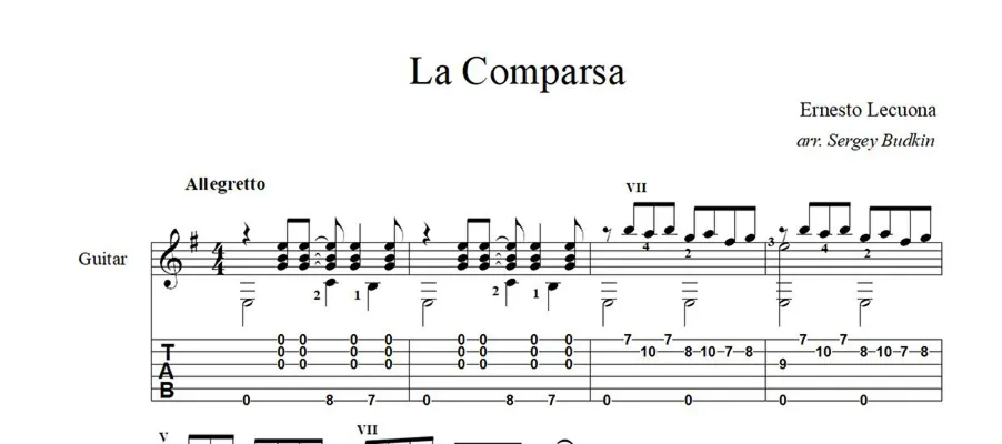 La Comparsa (Эрнесто Лекуона) ноты для гитары