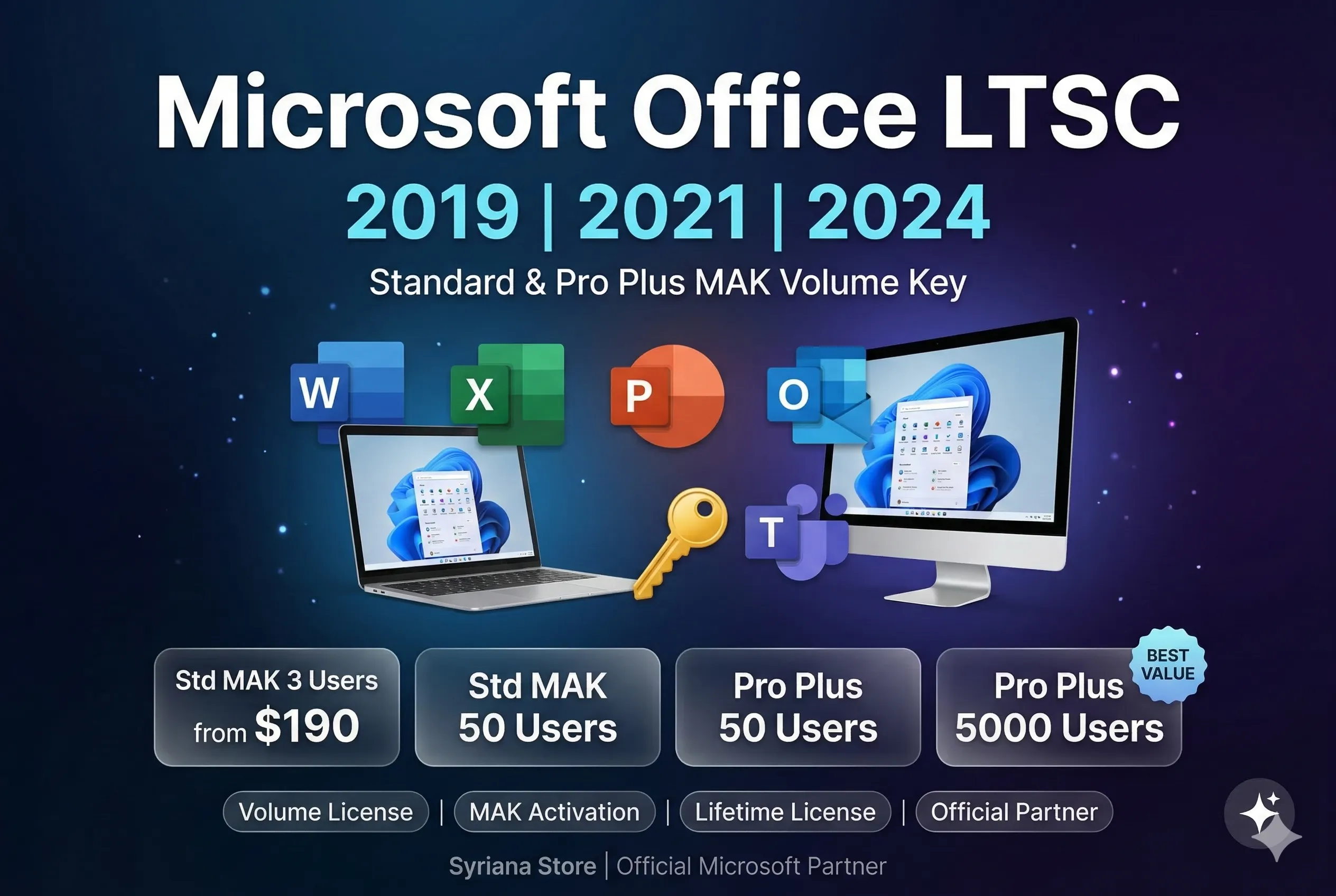 Ключ Office 2019 2021 2024 LTSC Std Pro Plus MAK лицензия