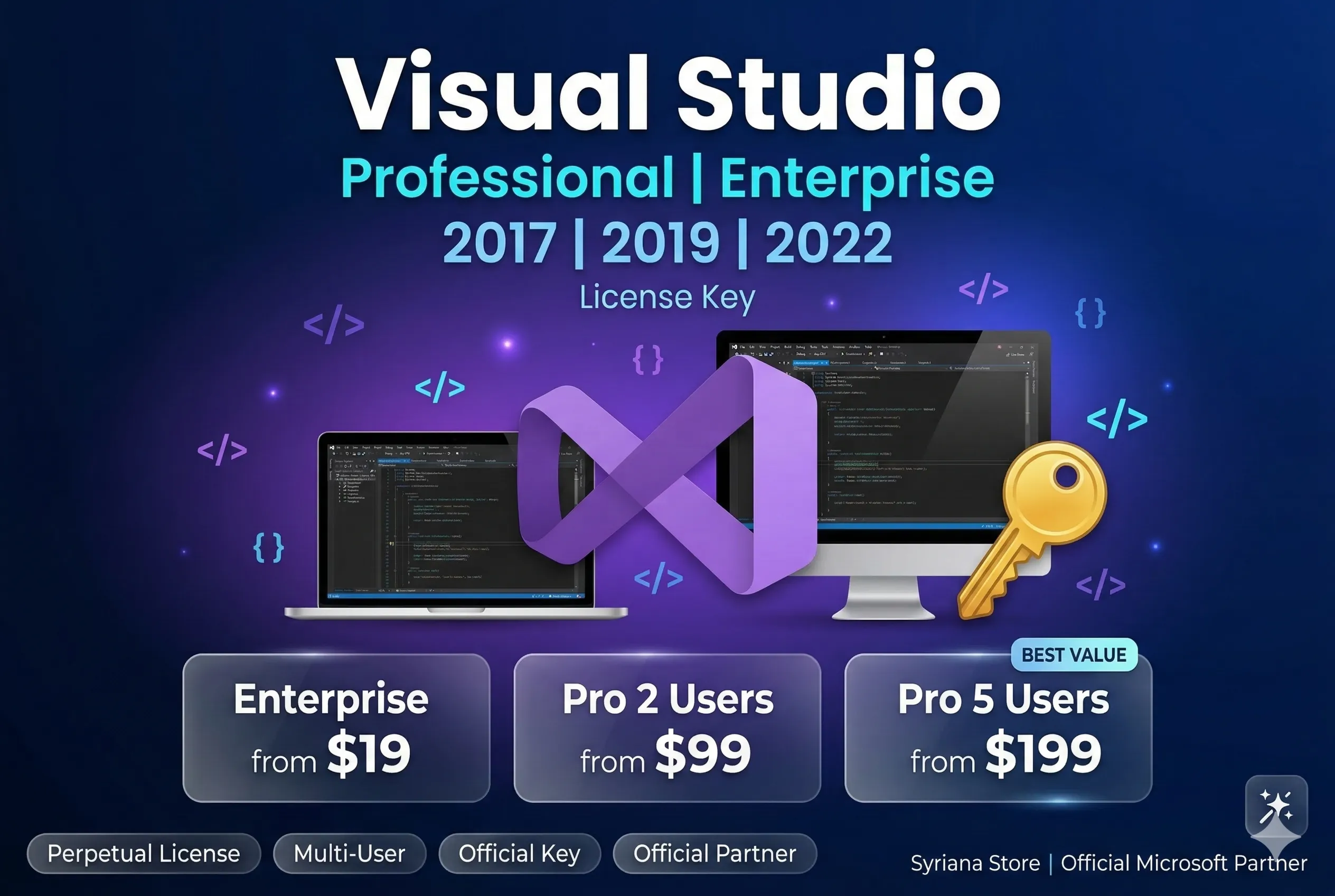 Ключ Visual Studio Pro Enterprise 2017 2019 2022 лицензия