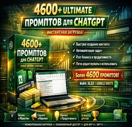 +4600 Пакет промптов ЧатГПТ – Бизнес, Маркетинг, Контент, Соцсети (XLSX)