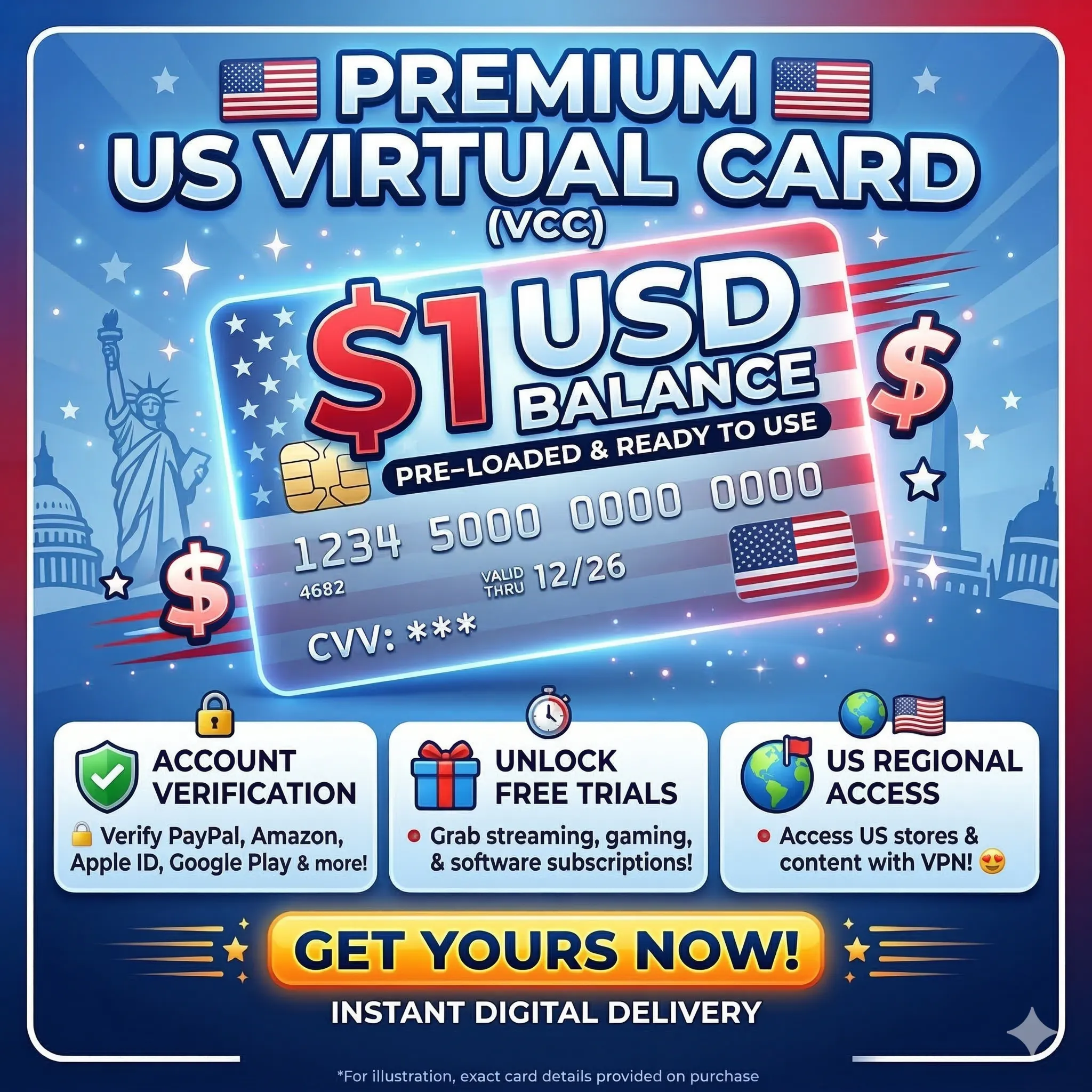 Карта США с балансом в 0/1 доллар (работает везде)