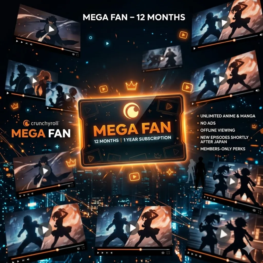 Crunchyroll Mega Fan – 12 месяцев общего доступа к аккаунту | Закрытый профиль | Гара