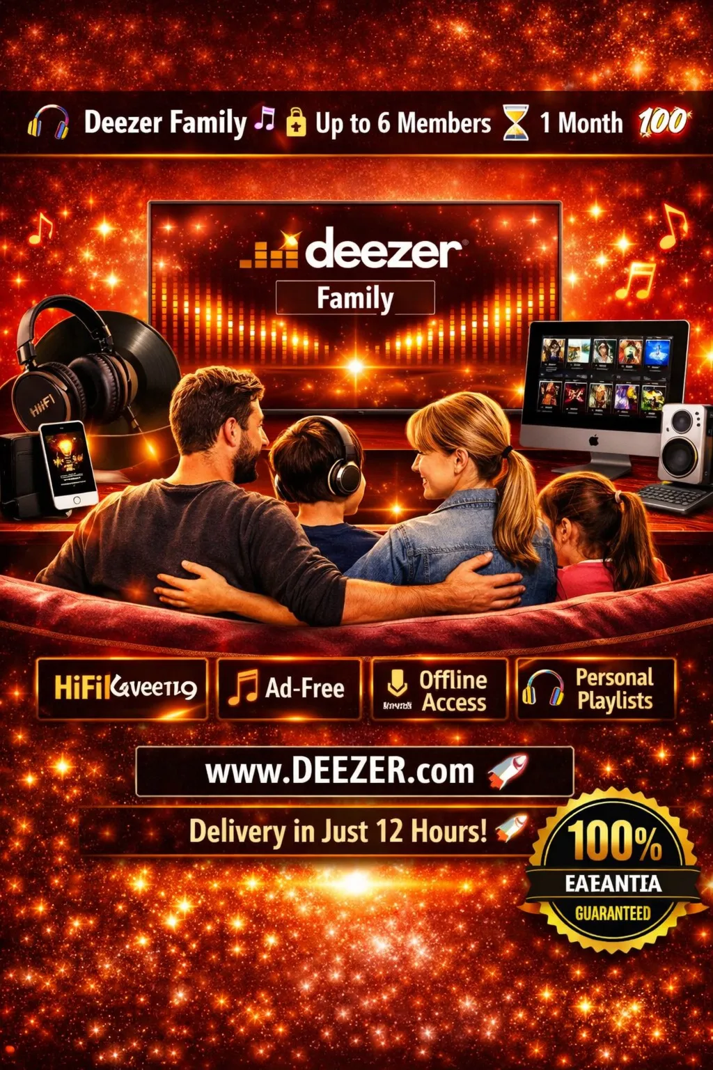  Deezer Family  |  До 6 участников | ⏳ 1 месяц  |  HiFi звук 