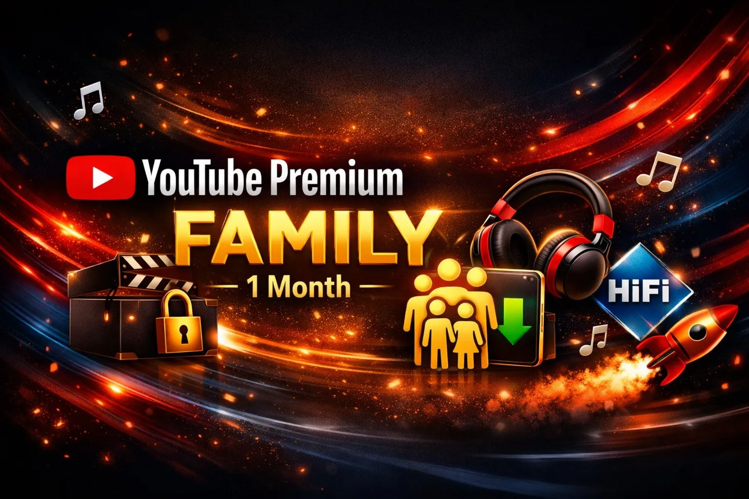  YouTube Premium Family – 1 месяц ‍‍‍ |  Без рекламы, офлайн, HiFi 