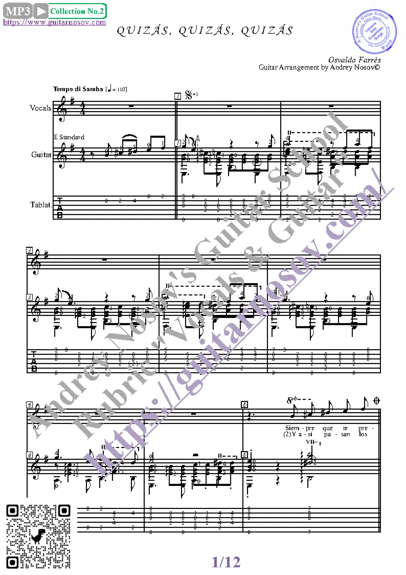 Quizas, Quizas, Quizas (Вокал Гитара Ноты Табы)