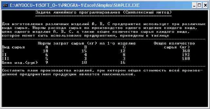 Simplex method. Pascal. Excel.