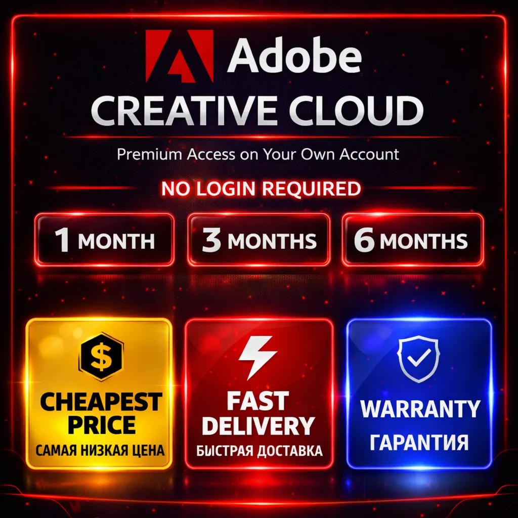 Подписка Adobe Creative Cloud Pro Personal на 1, 3 или 6 месяцев (без входа в аккаунт