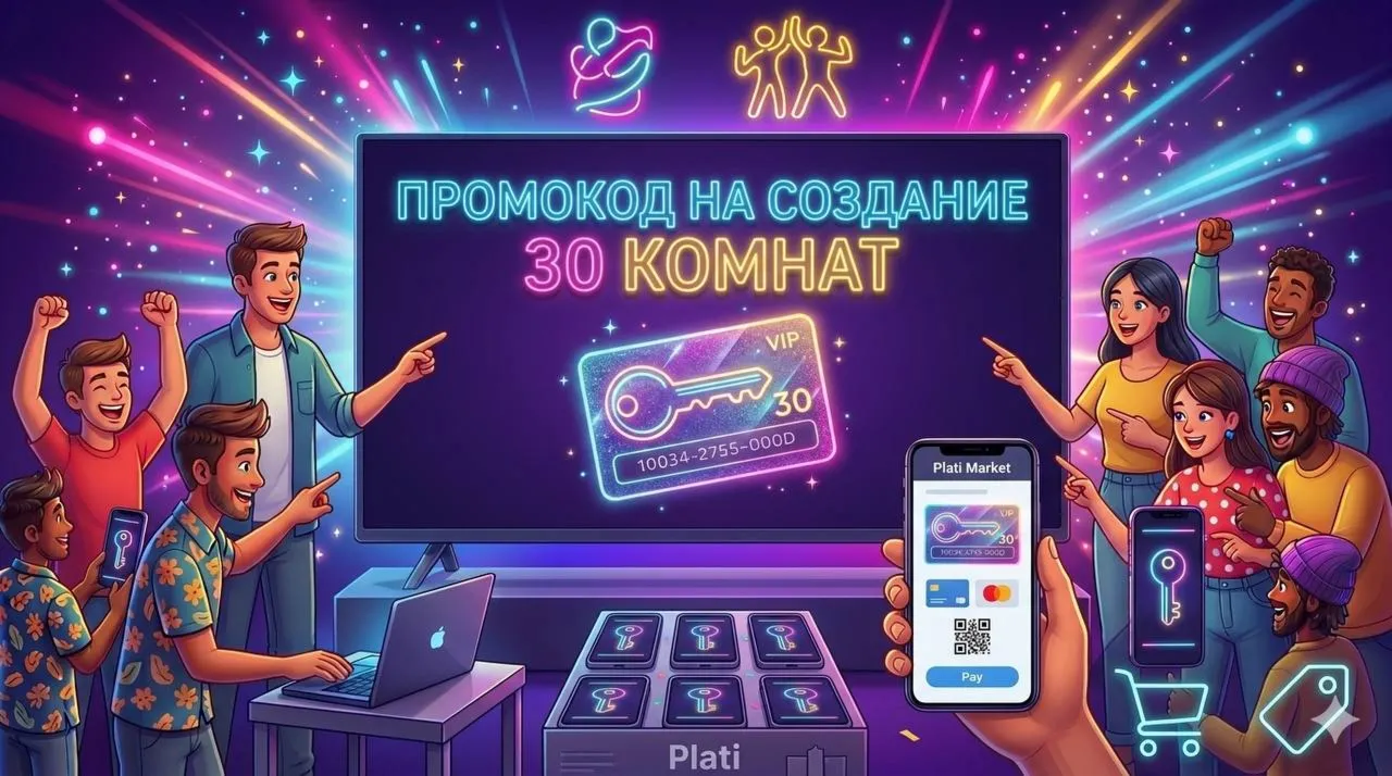 ✅ NEONPARTY ПРОМОКОД НА 30 🔥 КОМНАТ | 344 ₽ | Онлайн-игры для компании