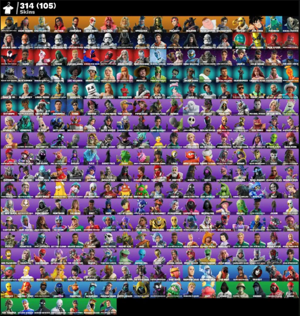 FN (для всех платформ)  314 скинов (105 платных) | 400 VB | Полный доступ 